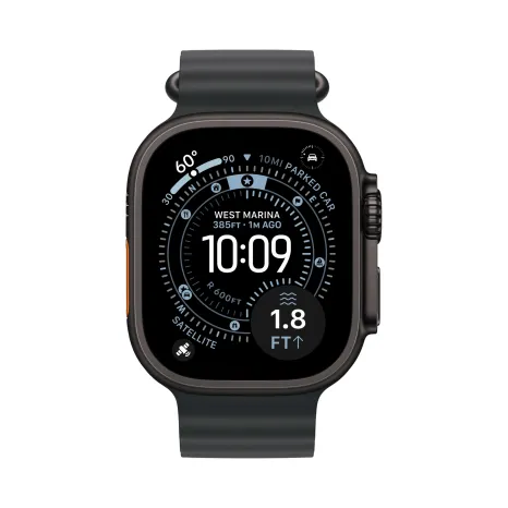 Apple Watch Ultra 3 49 мм, корпус из черного титана, ремешок Ocean черного цвета