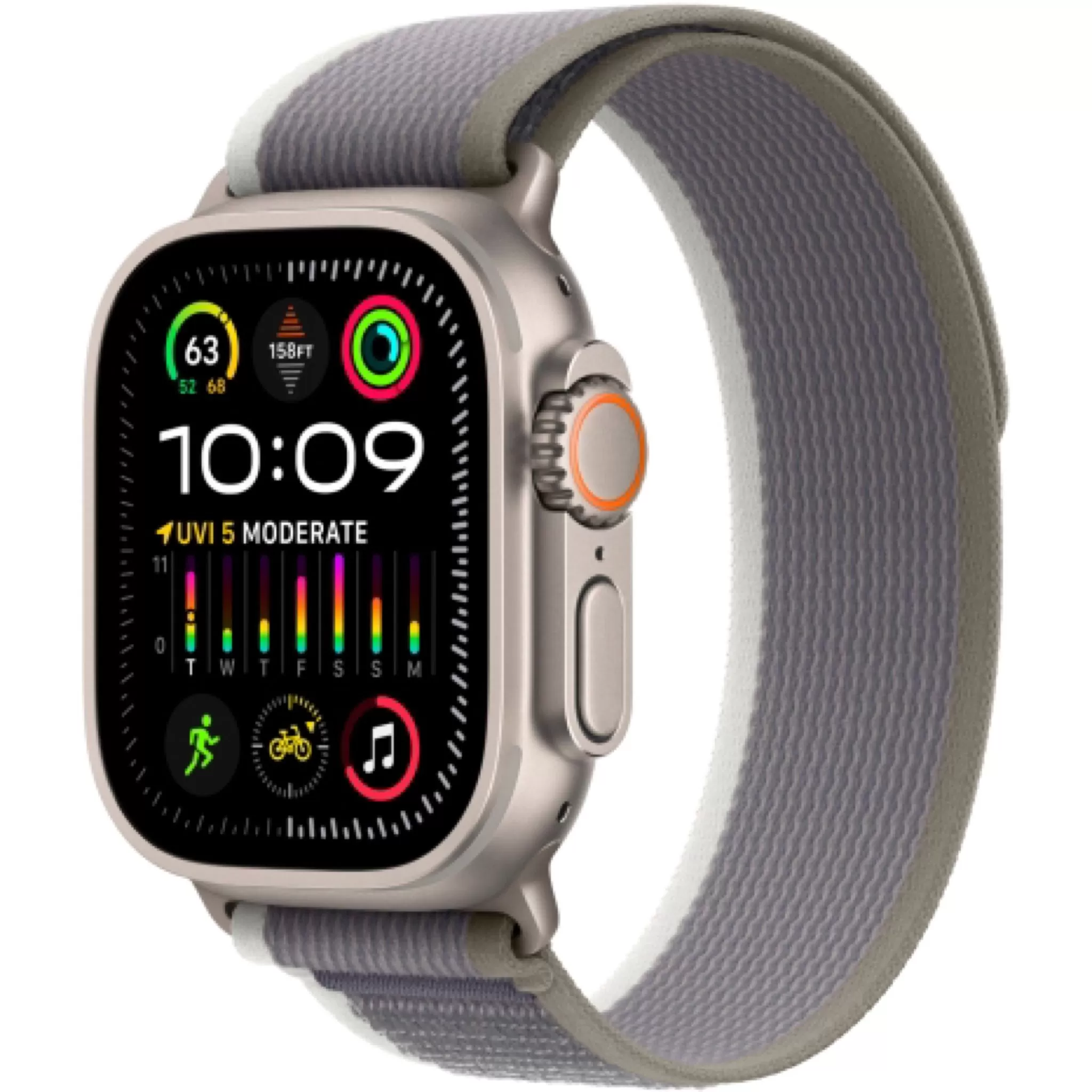 Apple Watch Ultra 2 49 мм, ремешок Trail зеленого/серого цвета, размер M/L